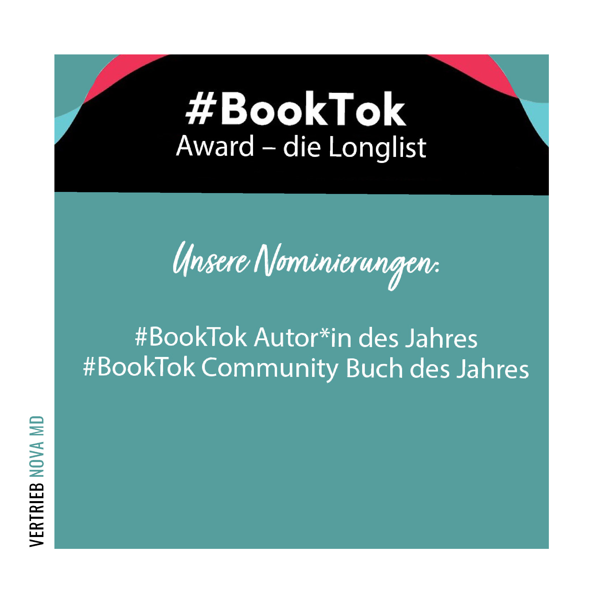 Bekanntgabe Nominierungen für den TikTok Book Award: Longlist - Abbildung als Text auf petrolfarbenen Hintergrund