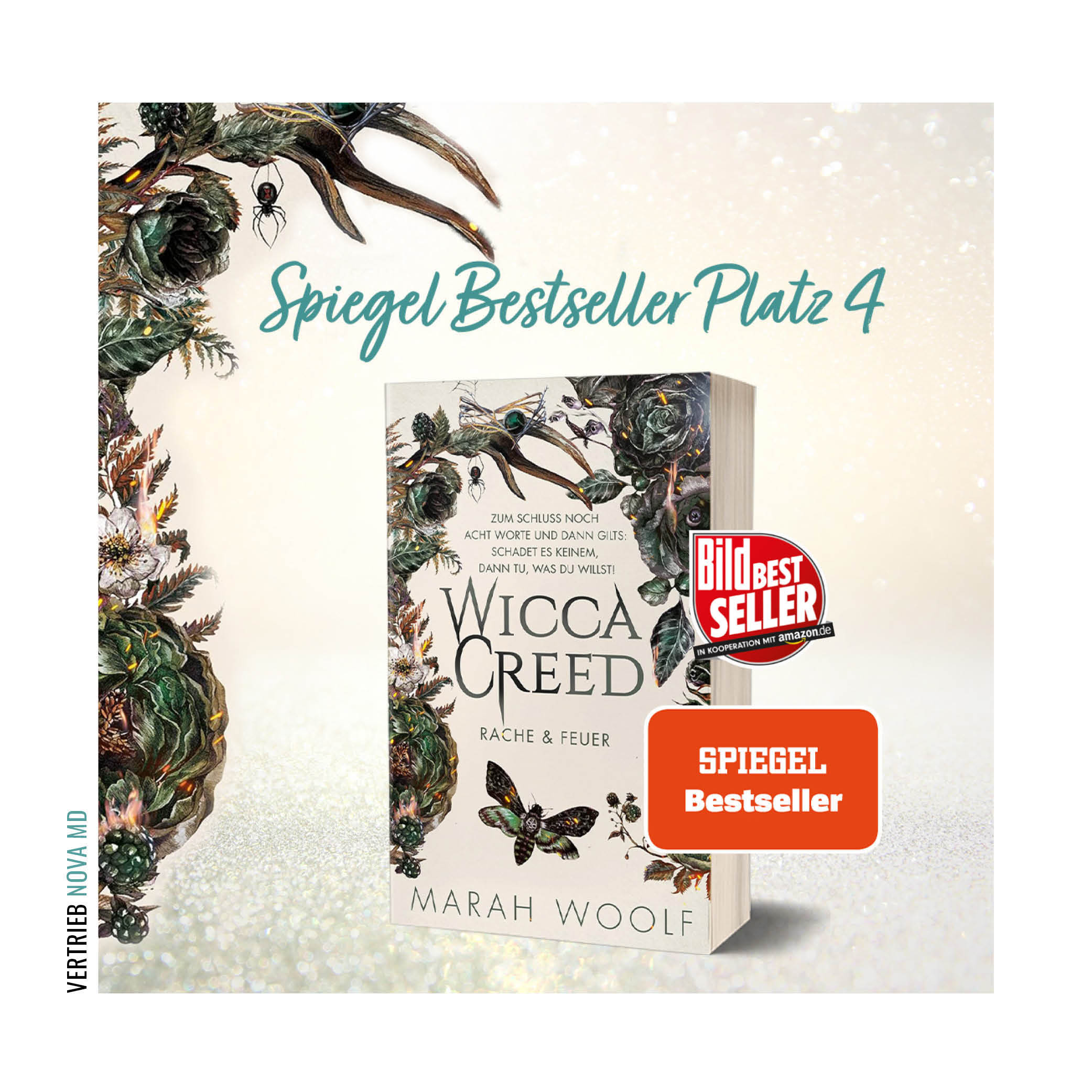 Cover von "WiccaCreed: Rache & Feuer" mit Spiegel und Bild Bestseller Auszeichnung
