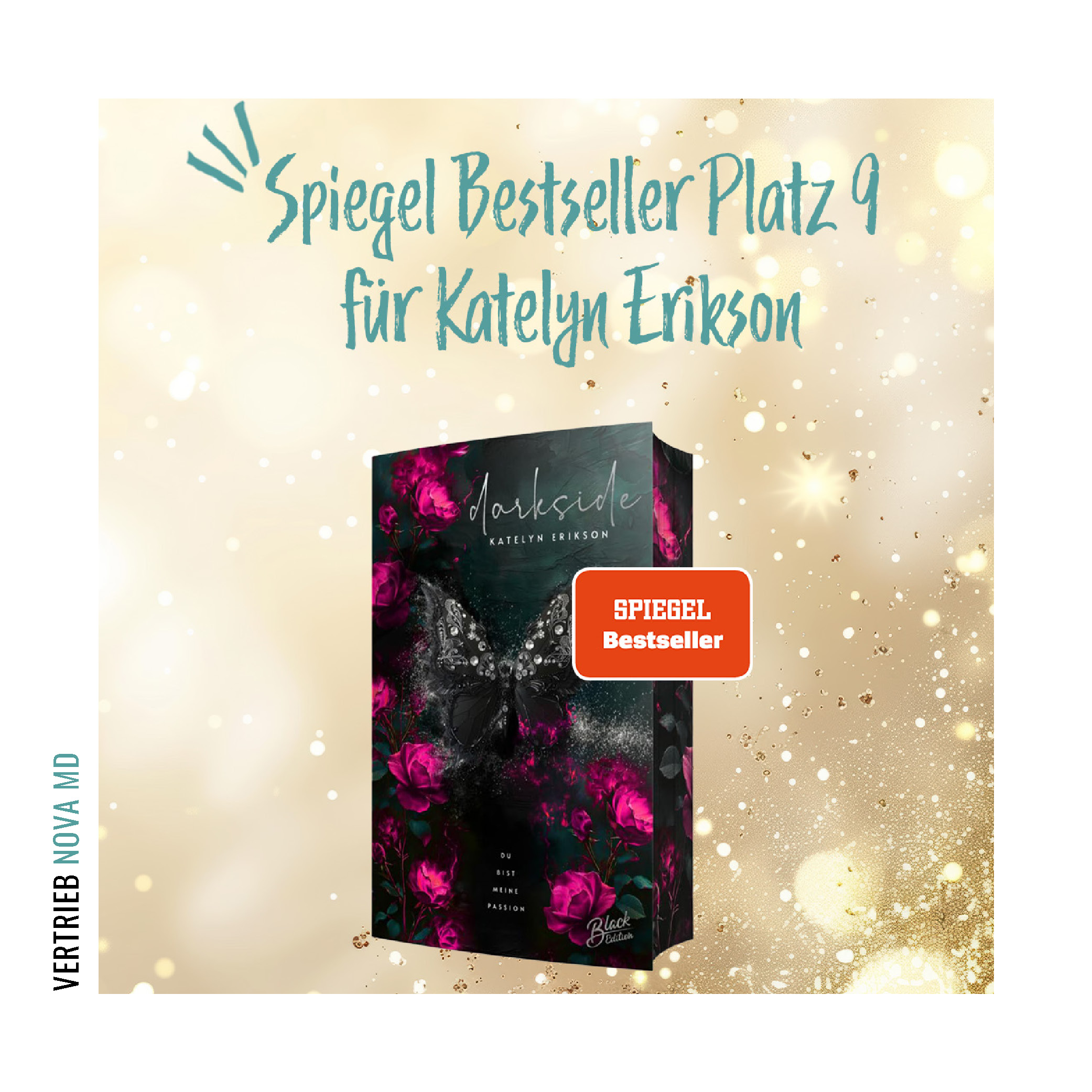 Spiegel Bestseller Bekanntgabe für Darkside 2 durch Abbildung der Cover vor glitzerndem Hintergrund.